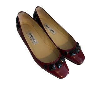 Jimmy Choo Burgundy Patent Leather with Black Rhinestone " Watson"Ballet Flat